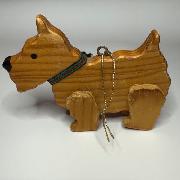 Wood Terrier Christmas Ornament Movable Legs Ribbon Collar Vintage Scottie - Picture 3 of 9